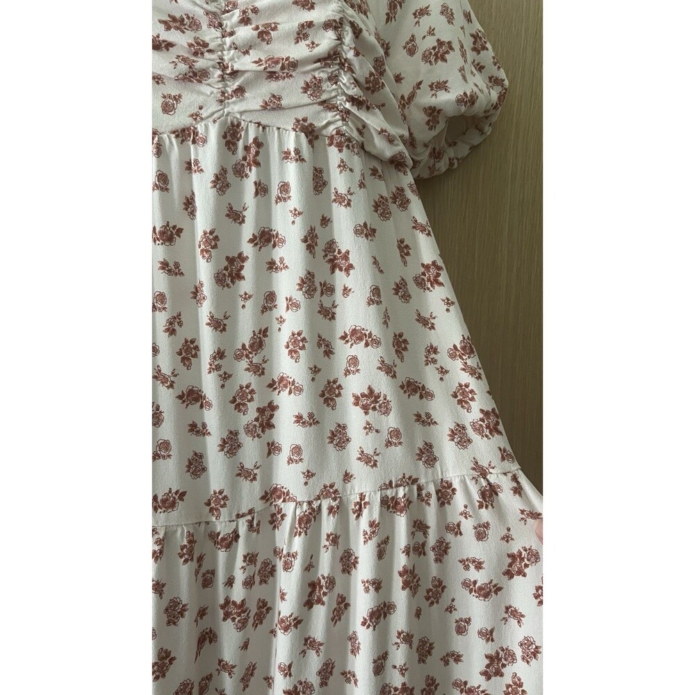 Kirious Los Angeles Floral Midi Dress Size Large Smocked Puffy Sleeves Rayon - Picture 4 of 12